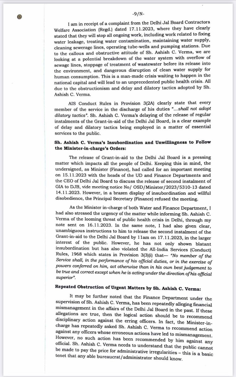 AtishiAAP's tweet photo. Delhi is about to face a serious crisis of water supply and sewer maintenance due to non release of funds to the Delhi Jal Board, by the Finance Dept of Delhi Govt. Have written to the Hon’ble @LtGovDelhi requesting his intervention. https://t.co/N59mplGeoX