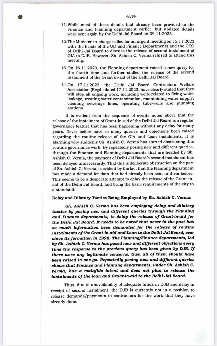 AtishiAAP's tweet photo. Delhi is about to face a serious crisis of water supply and sewer maintenance due to non release of funds to the Delhi Jal Board, by the Finance Dept of Delhi Govt. Have written to the Hon’ble @LtGovDelhi requesting his intervention. https://t.co/N59mplGeoX