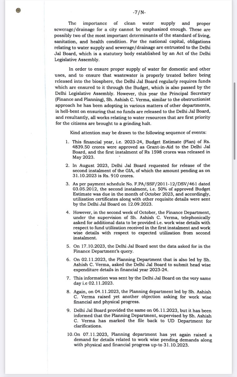 AtishiAAP's tweet photo. Delhi is about to face a serious crisis of water supply and sewer maintenance due to non release of funds to the Delhi Jal Board, by the Finance Dept of Delhi Govt. Have written to the Hon’ble @LtGovDelhi requesting his intervention. https://t.co/N59mplGeoX