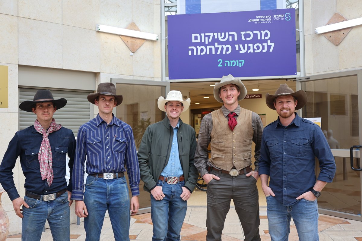 A big thank you to these real American cowboys for showing your unwavering support, by visiting wounded soldiers and civilians in our new rehabilitation department. We are grateful for all you're doing for Israel! Am Yisrael Chai! 🇮🇱 #StandWithIsrael #IsraelStrong #AmYisraelChai