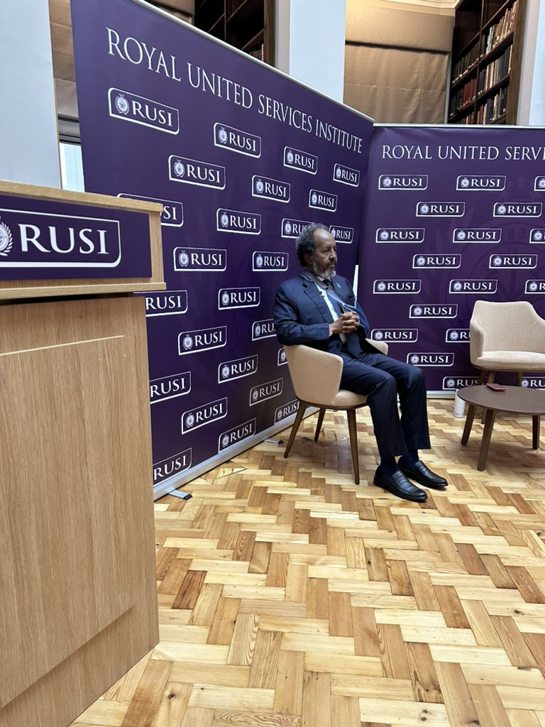 H E the president <a href="/HassanSMohamud/">Hassan Sheikh Mohamud</a> is addressing the RUS Institute in London about the situation in Somalia and the Horn of Africa region. <a href="/TheVillaSomalia/">Villa Somalia</a> <a href="/MFASomalia/">Wasaaradda Arrimaha Dibadda 🇸🇴</a> <a href="/SomaliainUK/">Somali Embassy - UK🇸🇴</a>