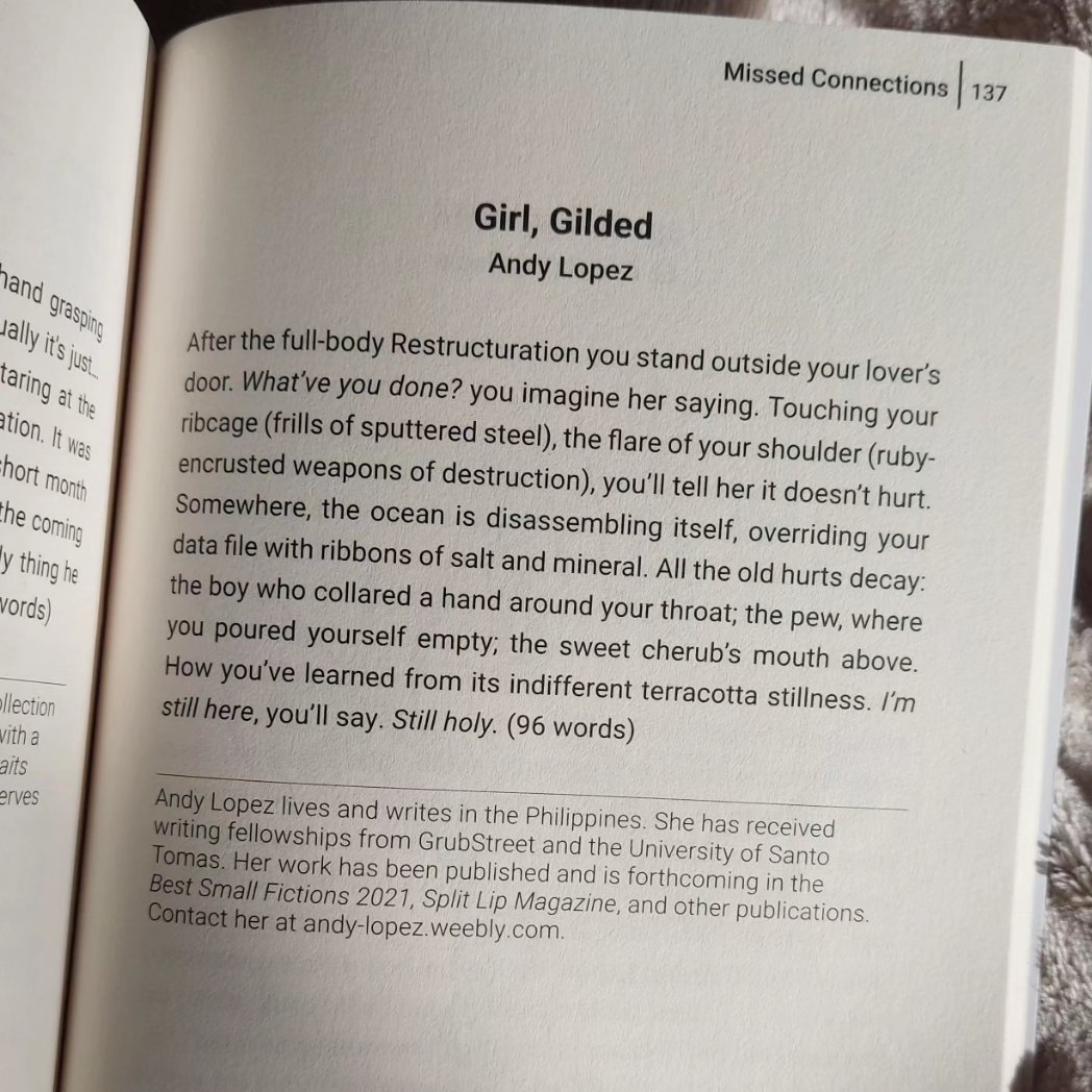 got a tiny story published in missed connections, an anthology of microfiction from asia 💥 

thank you to the editors for giving this a home!