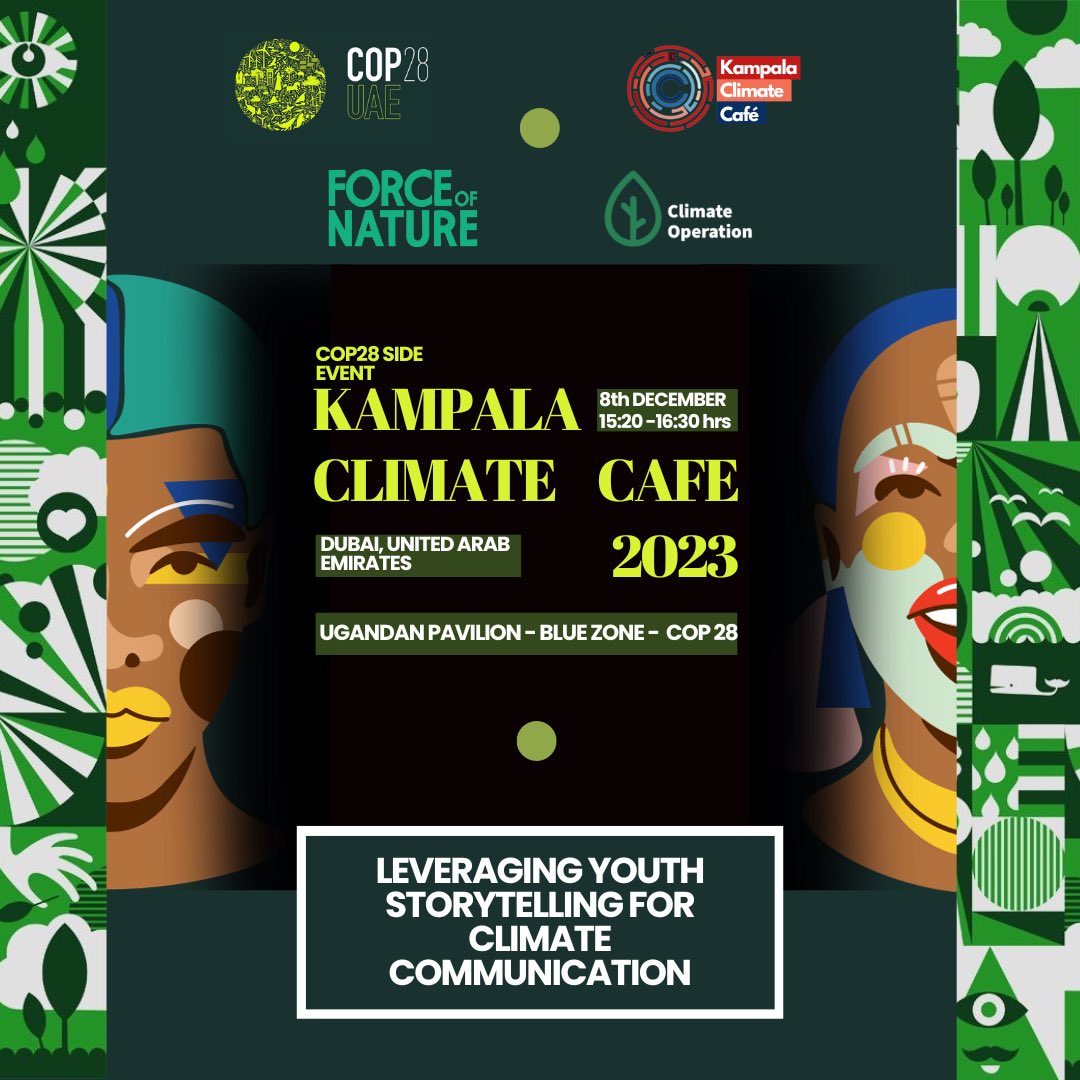 klaclimatecafe's tweet photo. We’re thrilled to announce that we’re hosting our cop edition of the @ClimateCafeUG  Dubai at #COP28 in the blue zone, Uganda pavilion!
The theme of this edition is “leveraging youth storytelling for climate communication”. 
See you there! 
#kampalaclimatecafe
#letstalkclimate https://t.co/sI8j7co1Lx