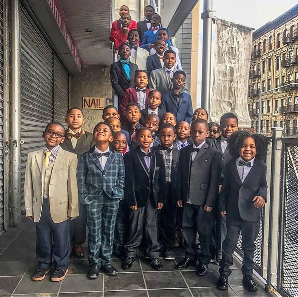 What a beautiful sight! Young Kings of the Take Care of Harlem's Black Boys Wear Suits Too Initiative.  
Photo via: Kelly Snider (founder) 
#blackexcellence #becauseofthemwecan