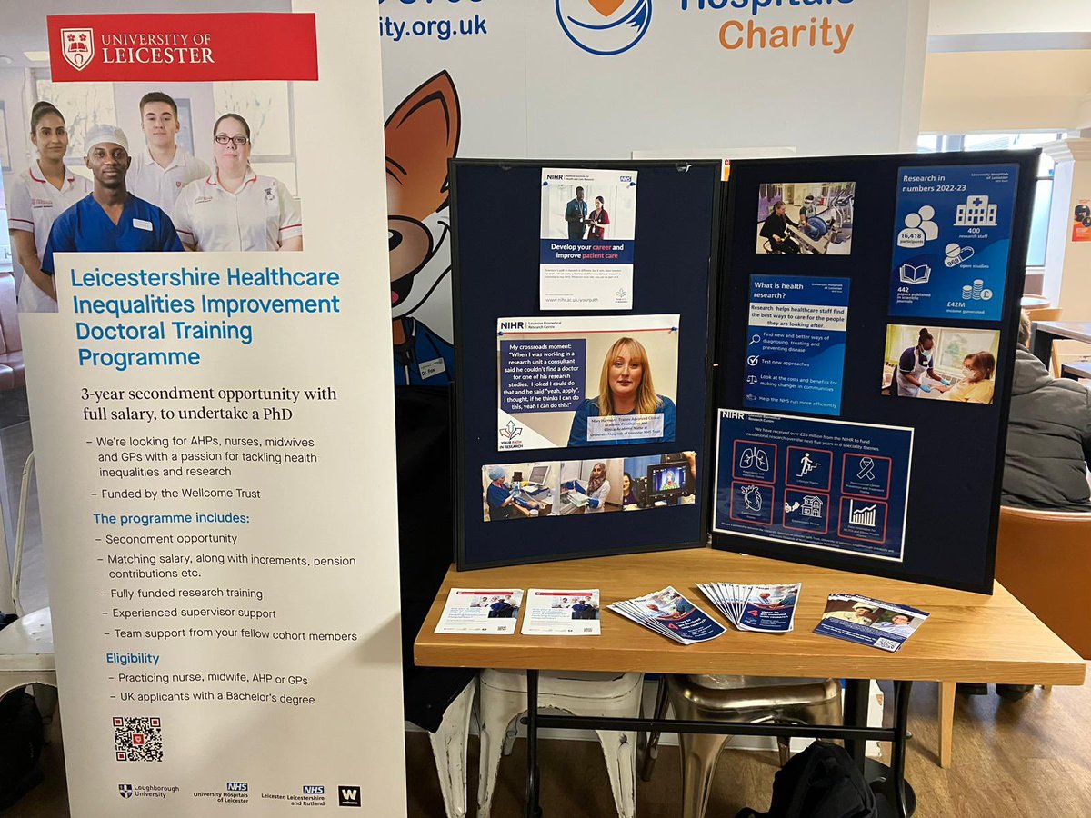 If you work @Leic_hospital and are interested in working in #research, visit our stall in the restaurant at Glenfield Hospital to find out how to add research to your role #YourPathinResearch