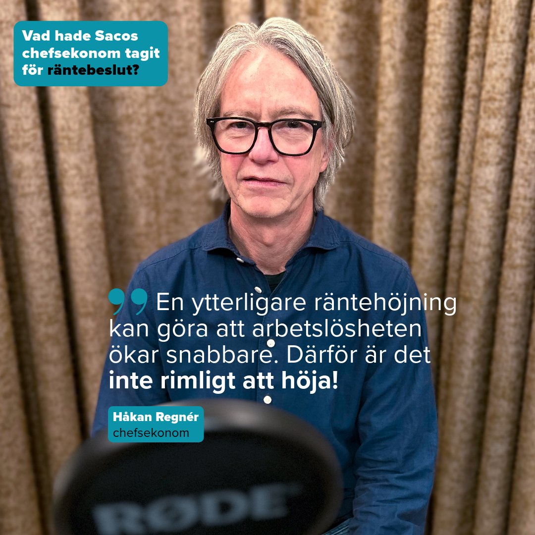 Ett nytt #räntebesked är runt hörnet och arbetslösheten för akademiker ökar – vad borde <a href="/riksbanken/">Sveriges riksbank</a> ta för räntebeslut? 

Det svarar Sacos chefsekonom <a href="/HakanRegner/">Håkan Regnér</a> på i premiäravsnittet av <a href="/Unionen/">Unionen</a>:s nya fackliga podd, ledd av <a href="/tobbraa/">Tobias Brännemo</a>. 
Lyssna här: podcasts.apple.com/se/podcast/1-t…