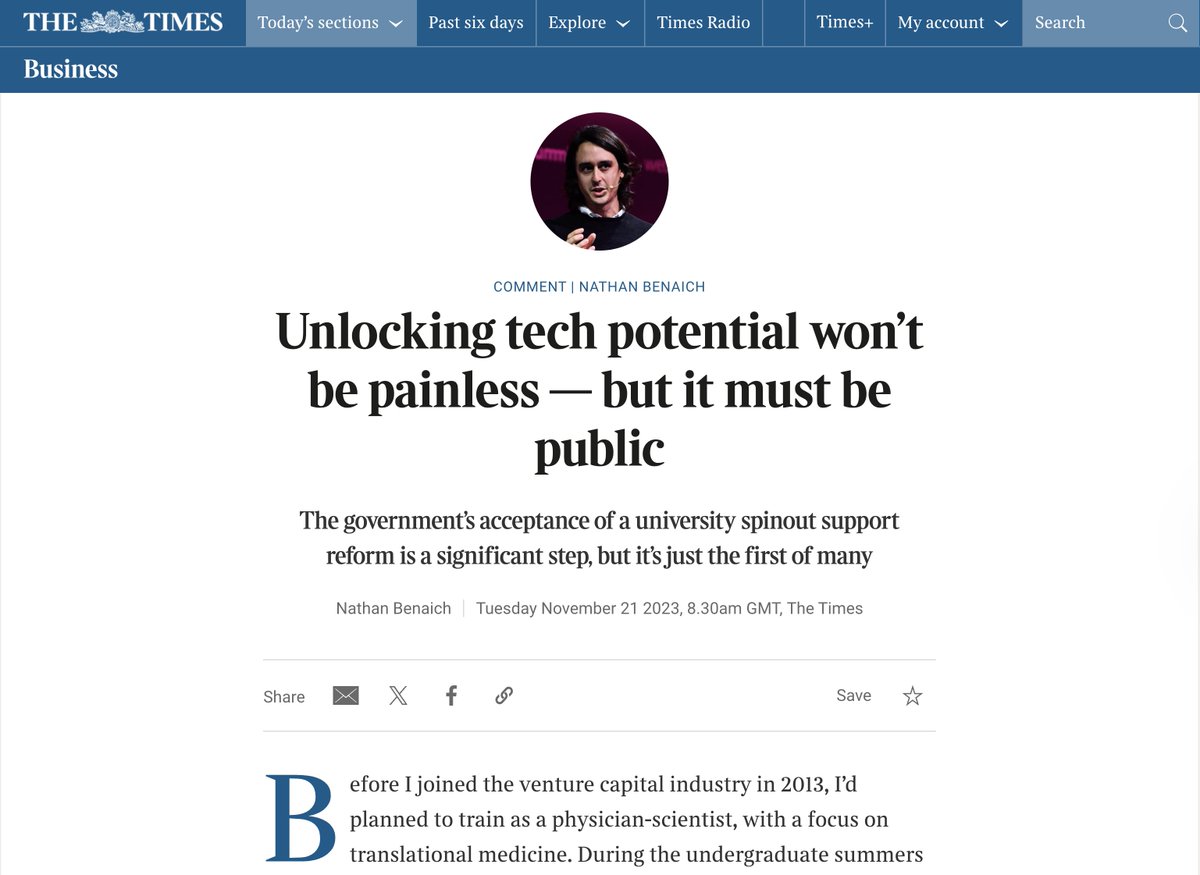 I've written in <a href="/thetimes/">The Times and The Sunday Times</a> about it’s important for the science and technology community to be unafraid of speaking up on policy issues.

Even if the powers that be say "no" or "not gonna happen" or "it's been tried and has failed".

Many said that spinout reform couldn't be done.