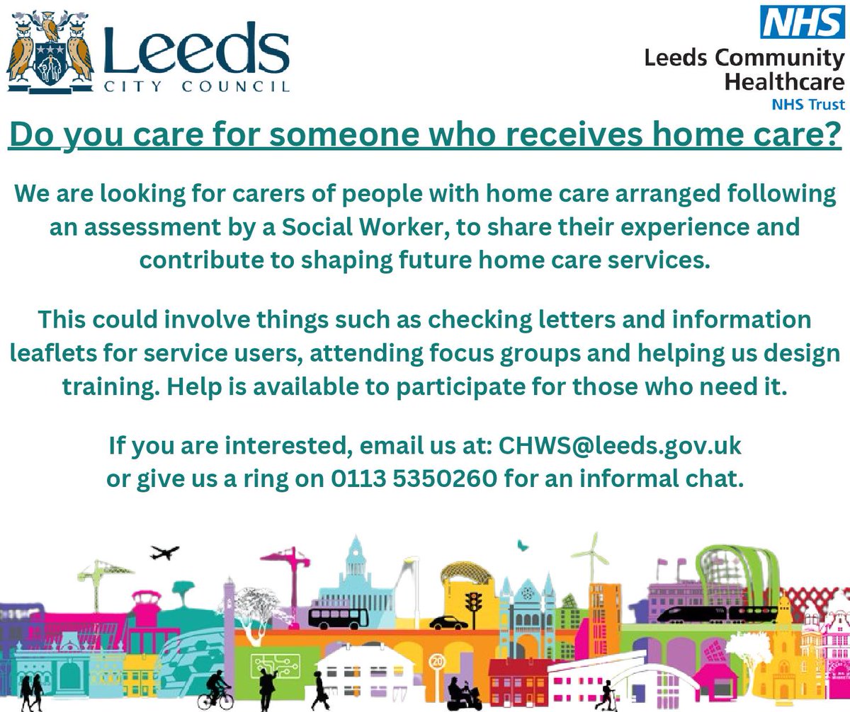 Are you caring for someone in #Leeds who currently has support from a home care service which was organised via a social worker from Leeds City Council? If so, you may be interested in this opportunity