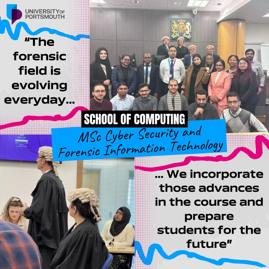 Defend your findings in packed courtroom👩‍⚖️ These students used their forensic skills to extract data and collate evidence for defence, or prosecution, as part of their Master's Study here at @portsmouthuni 🎓 See the full story: go.port.ac.uk/GDxoUO