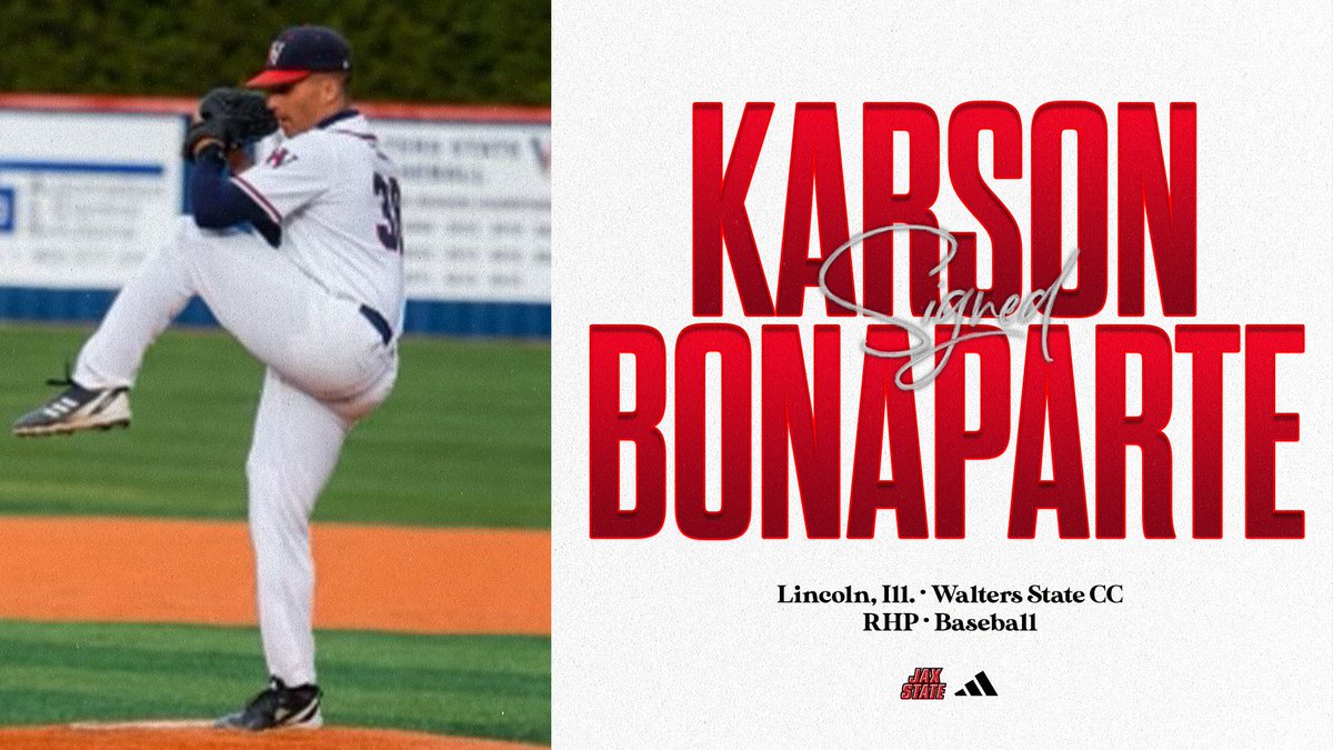 More arms in the Jax State arsenal with Karson Bonaparte bringing experience on the mound! Compiled 33.1 innings pitched in 2023 with an earned run average of 2.16 and a WHIP of .87!

Walters State CC ➡️Jax State
