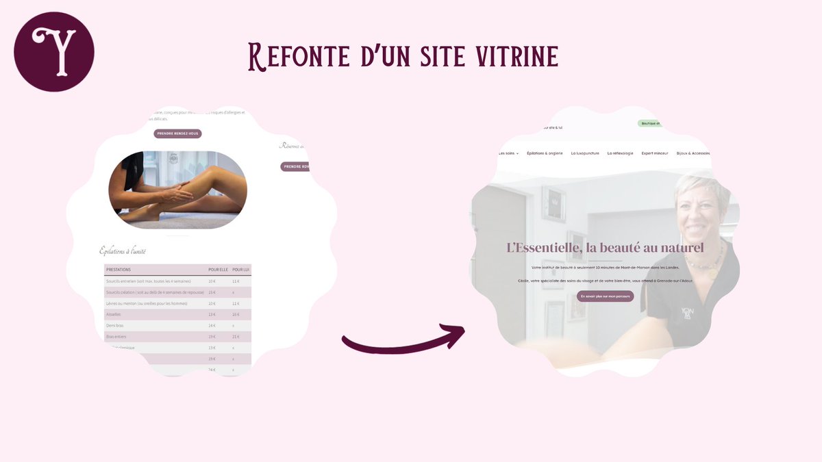 Yunnie9_'s tweet photo. [Moment création] 🎨

J'aimerais vous partager le premier site que j'ai réalisé. 
Il s'agit d'un site vitrine pour une esthéticienne dans les Landes💅

L'objectif était de refaire totalement son site internet pour le rendre plus moderne et à son image 🤗 https://t.co/3z9DGqhkLI