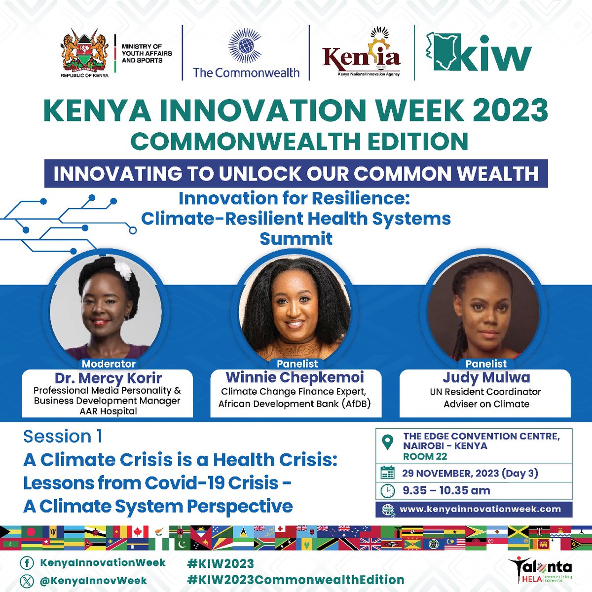 KENIAupdates's tweet image. Embarking on a journey to safeguard our planet and well-being at Kenya Innovation Week 2023- Commonwealth Edition. Register to attend at kenyainnovationweek.com and come to hear from our extraordinary panelists.

#KIW2023CommonwealthEdition #KIW2023