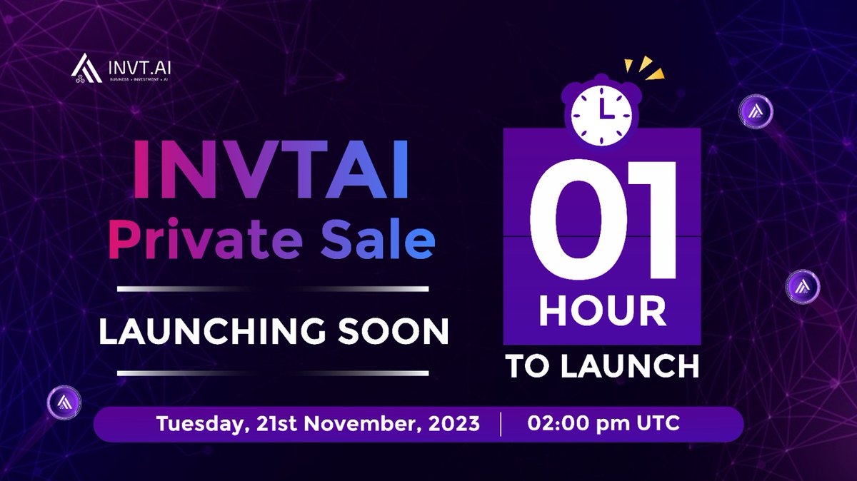 📣 InvtAI Private Sale Countdown: 1 Hour ⏳

Exciting news! The InvtAI Private Sale is set to kick off in just one hour. 🚀 

Are you ready? 💃🕺

Details on how to participate will be unveiled as soon as the Private Sale goes live. 

🌐 Don't miss out on this exclusive chance to