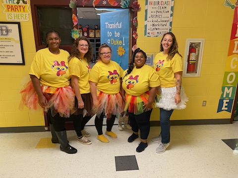ericargray's tweet photo. 5 Duke Turkeys are giving thanks for each other. We are always collaborating with each other to ensure our students are successful.  This is our first year as a team, but we have already become a family. #ccesdukes #WeAreCucps #givethanks https://t.co/RKEFngWW30