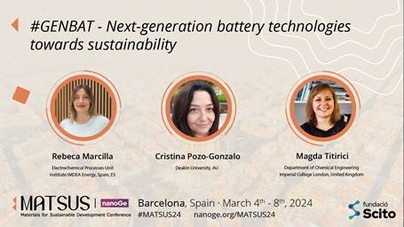 MeBattery_EU's tweet photo. 📢Last call for #abstracts

Rebeca Marcilla from @IMDEA_Energia is co-organising the #GENBAT symposium at #MATSUS24 

Deadline for abstract submission: 22 November 2023
➡️ https://t.co/rAnem5Po13 https://t.co/ASV9b4jGem