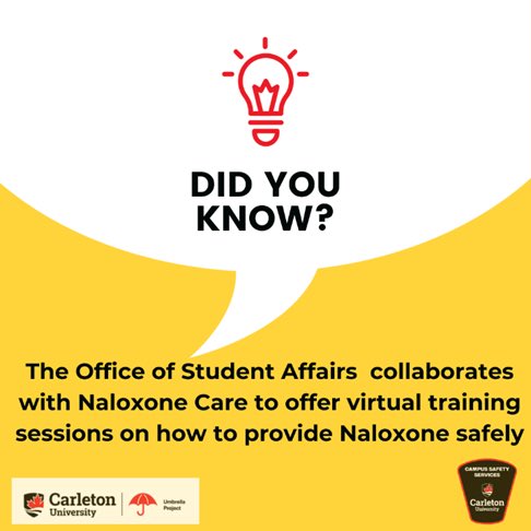 The Office of Student Affairs has partnered with Naloxone Care to offer training on how to recognize an overdose based on the signs and symptoms and how you can safely use the potentially lifesaving medication, naloxone.

More info on training sessions:
wellness.carleton.ca/substance-use-…