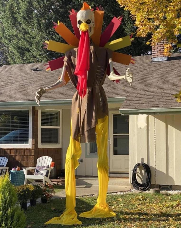 horror4kids's tweet photo. repurposing that 12ft skeleton for thanksgiving https://t.co/u4Enpfvm2c