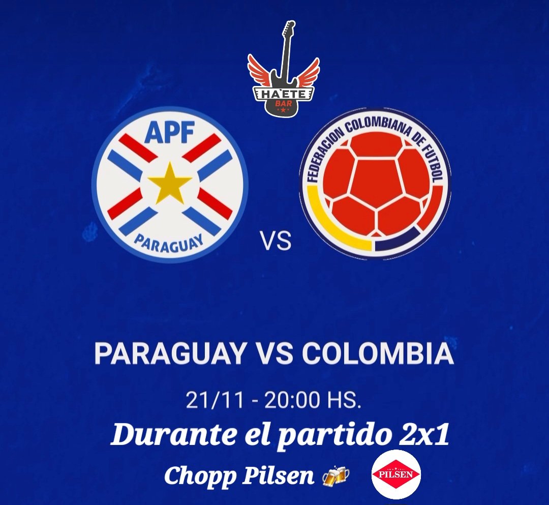 Ha_etebar's tweet photo. HOY!!! Por las pantallas de Ha_etebar PARAGUAY vs COLOMBIA... 
Durante el partido 2x1 de Chopp.🍻
🍔🍗🌯🍕🍟🍢🍖🍷🥃🍻🍹🍺 https://t.co/xI7n8AJjIm