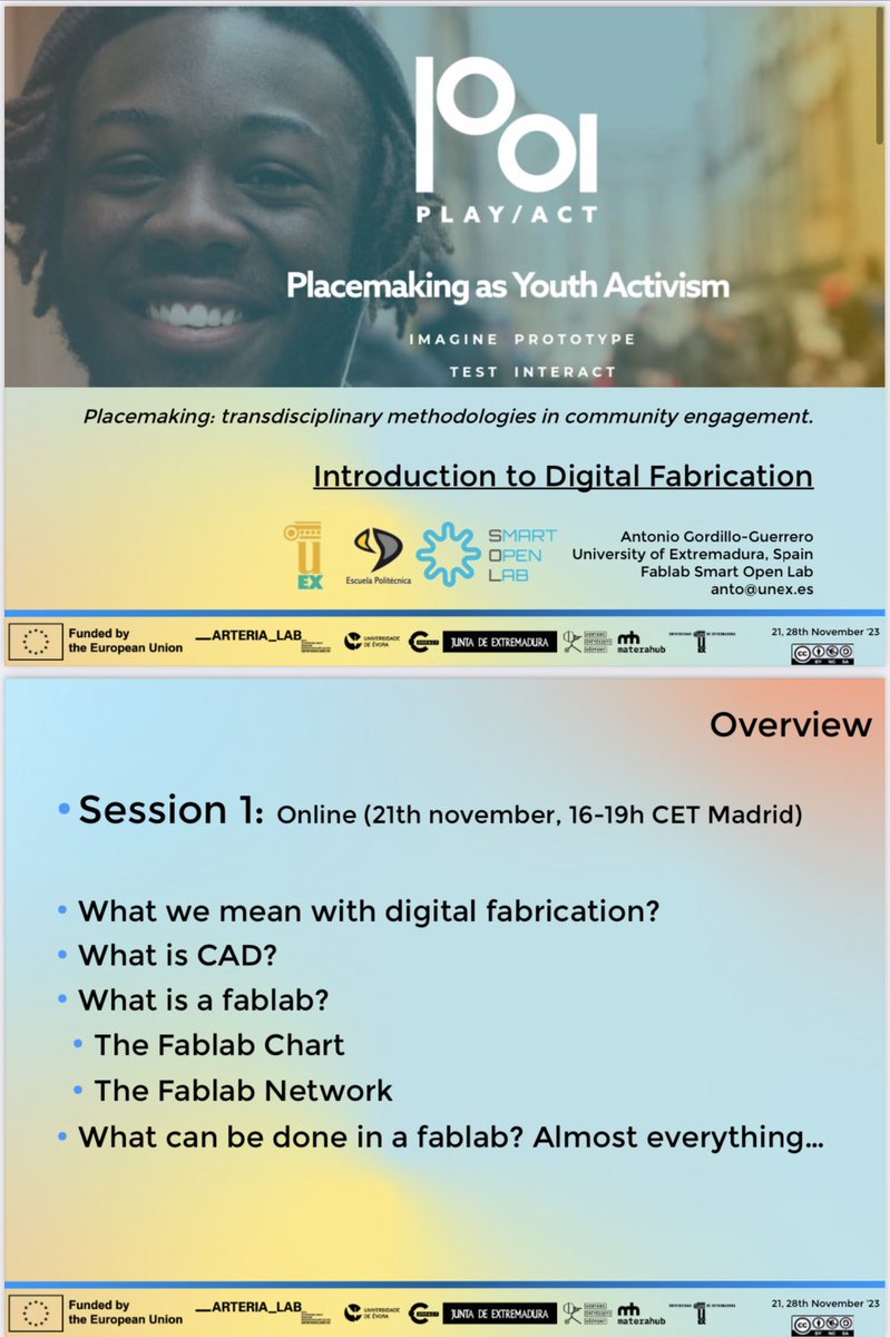 ✅ Formative Activity Title:
Introduction to Digital Fabrication (belonging to Module 7: Implementation)

📅Dates:
- 21th, 28th november. 16-19h CET Madrid
- 5th december. 16-19h CET Madrid

ℹ️Online meeting room:
unex-es.zoom.us/j/5350629269?p…
ID de reunión: 535 062 9269
Code: 050886