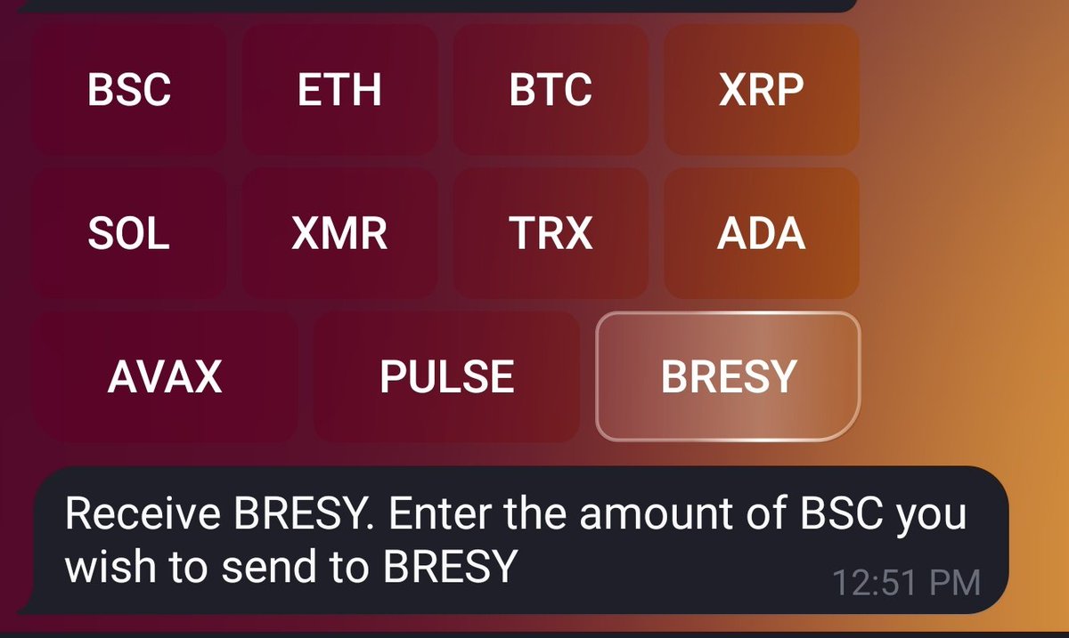 10 currencies Bridged to/from in the first week and we have just added our native token <a href="/BBReflect/">BitBurnReflectOfficial</a> . All on TG without the hassle of opening a wallet!
t.me/BresyBridgeBot

#BSC - ETH - #BTC - XRP - SOL - XMR - TRX - ADA - AVAX - PULSE - BRESY
All Bridges lead to $BBR
#Bresy