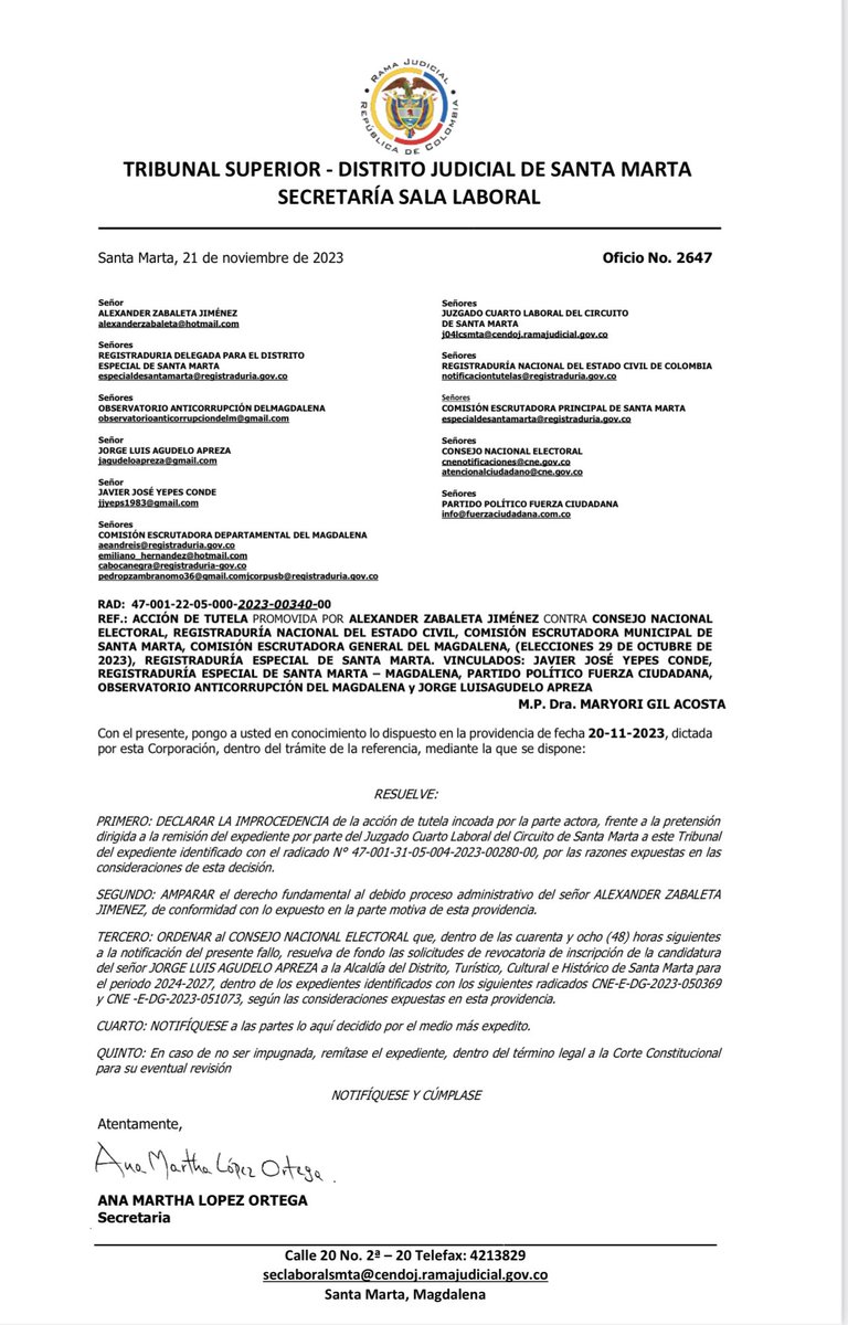 SANTA MARTA pide que brille la JUSTICIA