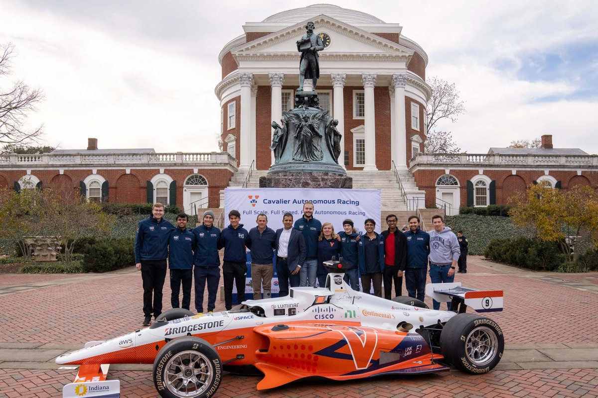 An unforgettable day at @UVA! 🏛️ In front of the historic Rotunda, a UNESCO World Heritage Site, we showcased our Cavalier Autonomous Racing Team's Indy car. Thanks to @presjimryan for his support! @UVAEngineers @IndyAChallenge #HOOSRacing #AutonomousVehicles #Robotics