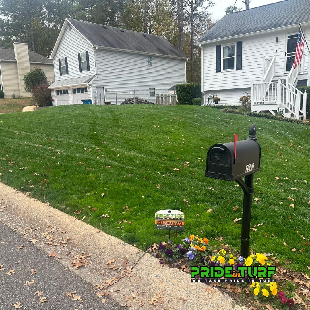 Freshly mowed, expertly edged, autumn-ready! 🍂🏡 This is how Pride in Turf does it. Let's get your lawn ready for the season! 📞 #FallReadyLawn #PrideInTurf #LawnTransformation