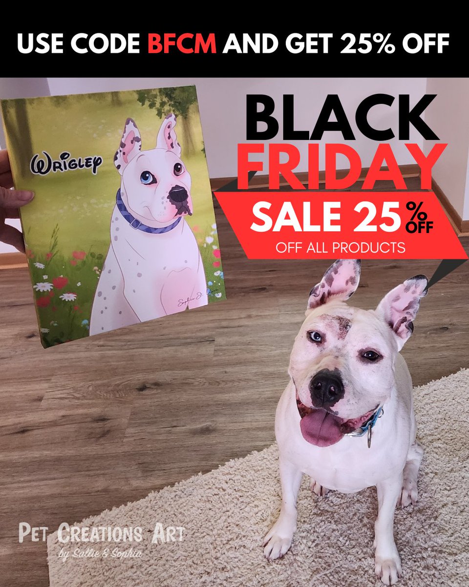 PetCreationsArt's tweet photo. Black Friday Sale for Pet Lovers! Use code BFCM and get 25% off. 🐕🐾 #Blackfridaysale #customcanvas #customgift #dogportrait #petportrait #petlovers #doglover #CatsOfTwitter #catlover https://t.co/jrjl5UjDB3