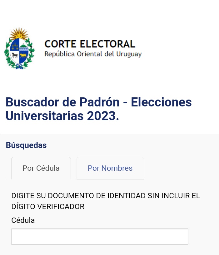 Comparto link de buscador de Padron para las elecciones Universitarias del proximo miercoles 29 🚨🚨💪💪

👇👇👇👇
aplicaciones.corteelectoral.gub.uy/BuscadorUniver…