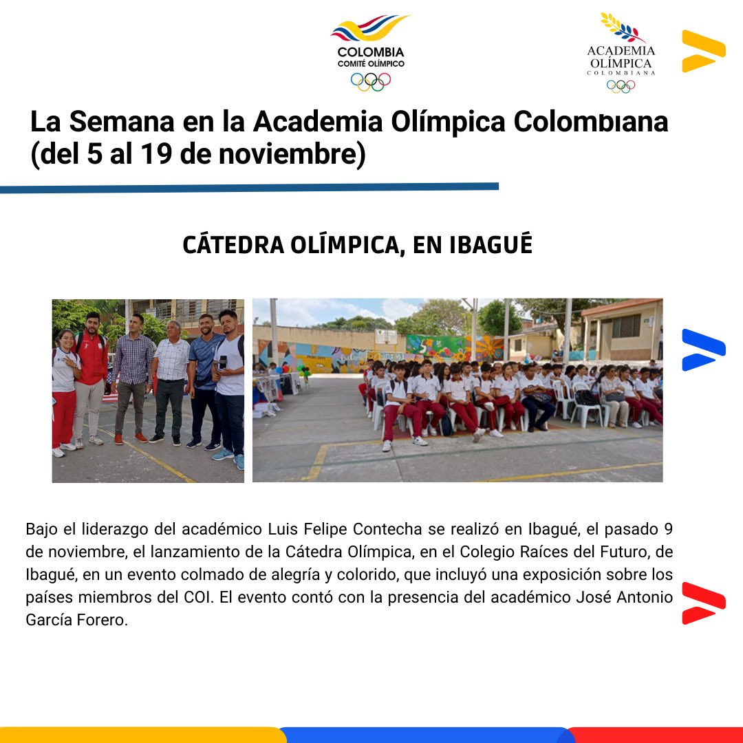 AcadeOlimpicol's tweet photo. Saludo Olímpico,
Les compartimos el boletín “La Semana en la Academia Olímpica Colombiana” en su edición No. 32, con el resumen de las actividades entre el 5 y el 20 de noviembre de 2023.
.
#OlimpismoColombia 
1/2 https://t.co/PTHaAl5xsU