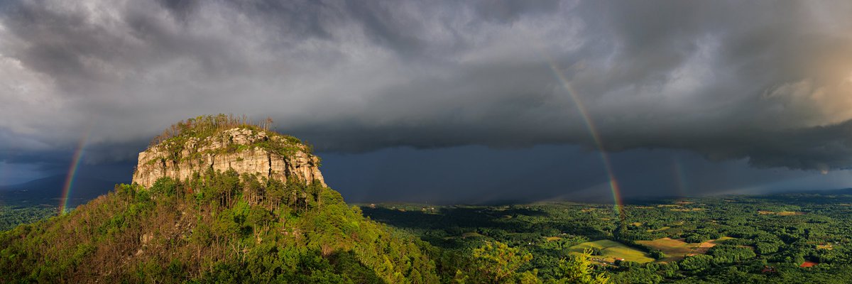 This was a great day to have stopped by Pilot Mountain. The sun behind us, storm clouds and sun rays cutting through the rain in front of us, and a double rainbow to top it all off. 💯
A pano shot was definitely in order here. #ShotOnCanon #PilotMountain #ExploreNC #NorthCarolina