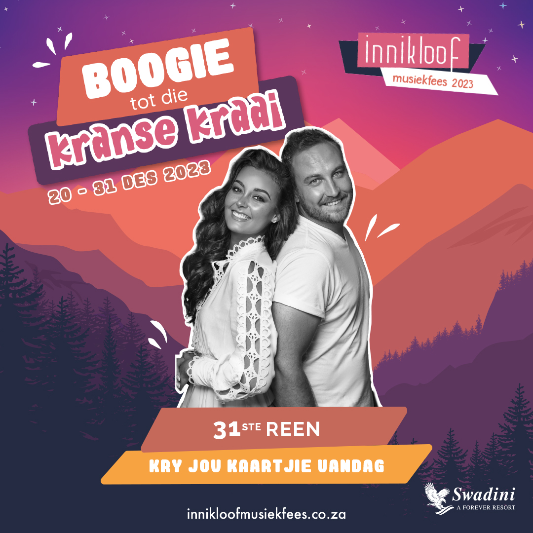 Reën sal op 31 Desember 2023 by #ForeverSwadini se INNIKLOOF Musiekfees optree. 📷
📷Kaartjies is NOU beskikbaar vir aankoop -
Visit innikloofmusiekfees.co.za for bookings, details and information! 
Tel: 015 795 5141 | 063 256 3750 | 072 481 3614