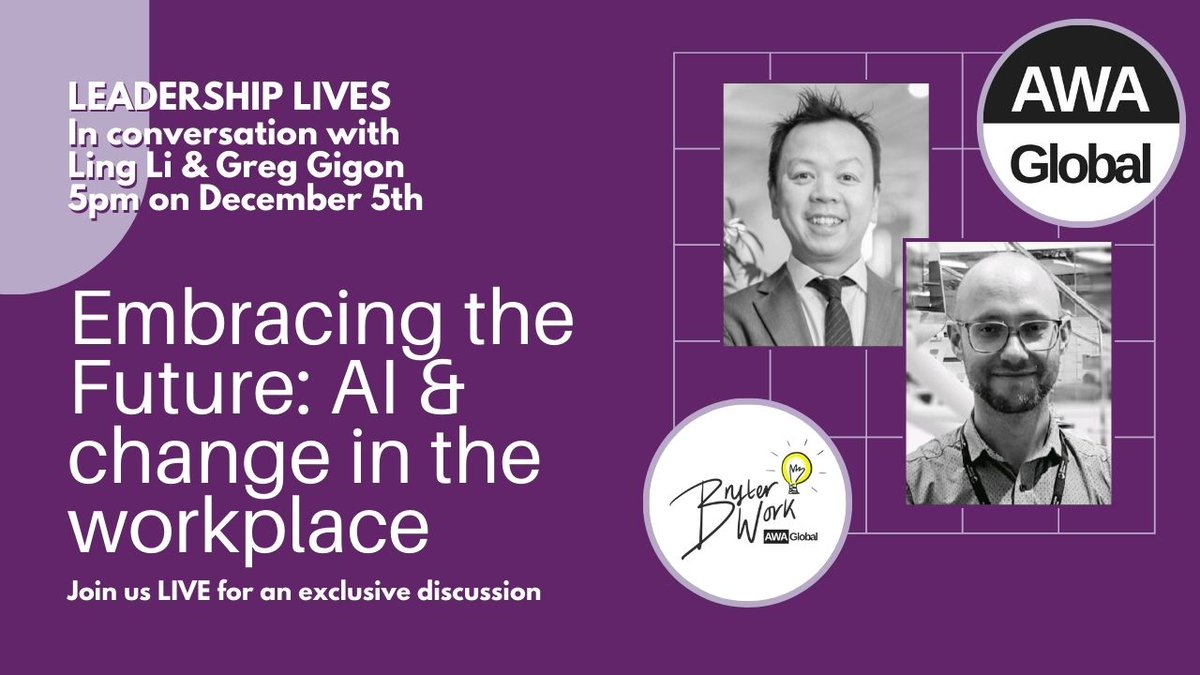 How do you feel about AI in the workplace..?
Excited?
Anxious?

Join us and <a href="/agileadventures/">AWA Global</a> for the next FREE Leadership Lives event. We'll be exploring the rise of AI and how leaders can help their people navigate this with Greg Gigon and Ling Li.

RSVP: linkedin.com/events/7130120…