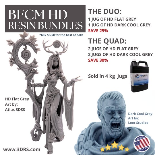 3DRS is thrilled to announce our Black Friday/ Cyber Monday Standard HD Resin Bundles

The Duo: Save 25% - One 4kg jug each of our signature HD Dark Cool Grey and HD Flat Grey.

The Quad: Double your creative potential with two 4kg jugs of each color, ensuring an uninterrupted