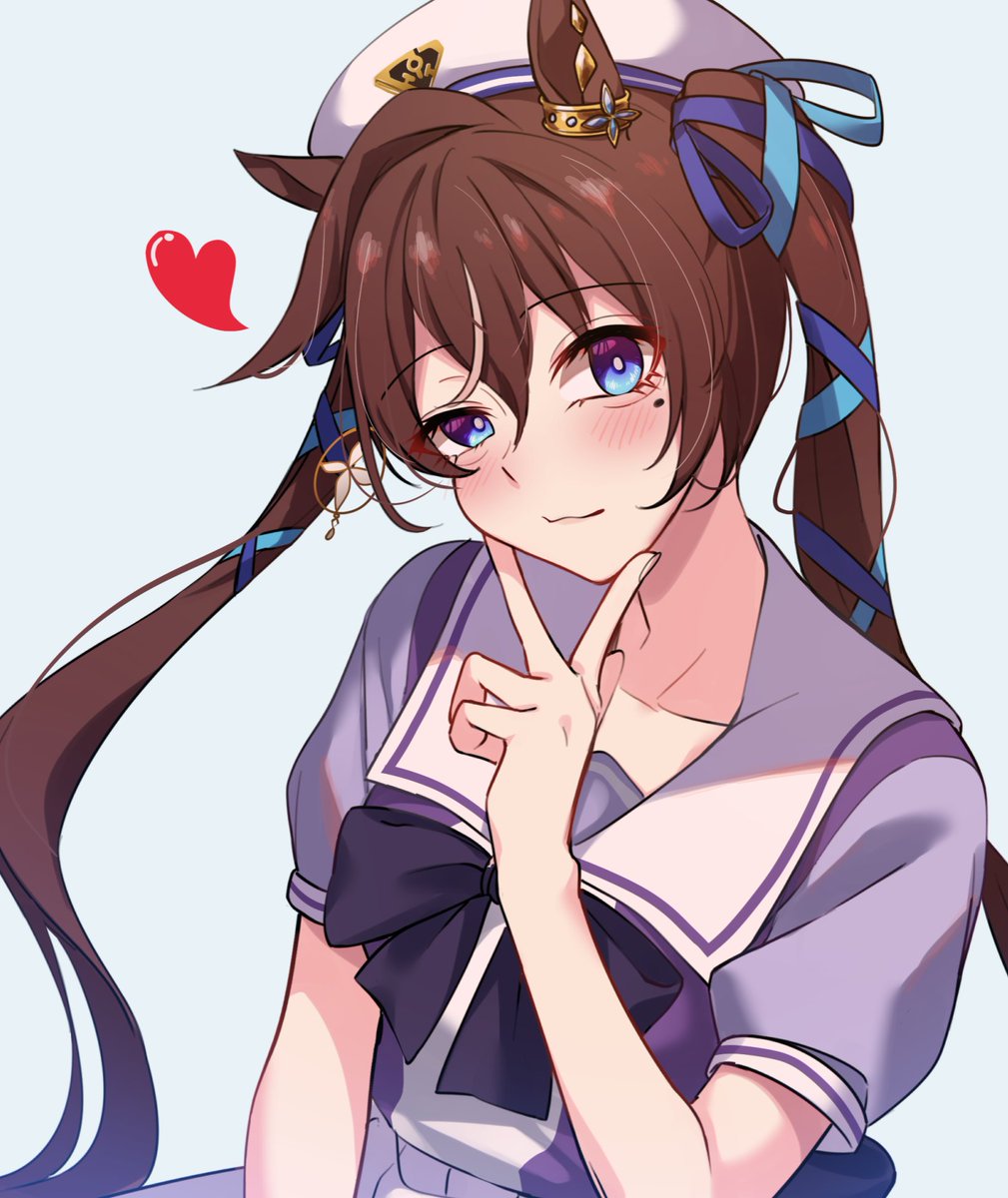 1girl solo animal ears twintails brown hair heart tracen school uniform  illustration images