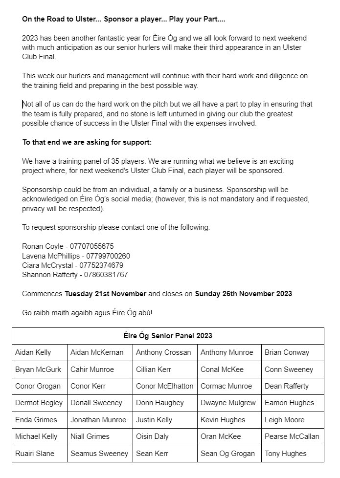 EireOg's tweet photo. SPONSOR A PLAYER ⚫️🟡
ON THE ROAD TO ULSTER !

Read below for more details ⬇️ https://t.co/kPNsfLEu4A