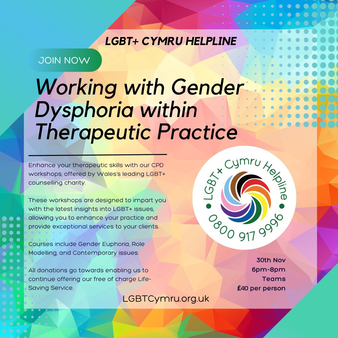 These workshops are designed to impart you with the latest insights into LGBT+ issues, allowing you to enhance your practice and provide exceptional services to your clients. Link in Bio #cpd #training #counselling #counselling #cpd