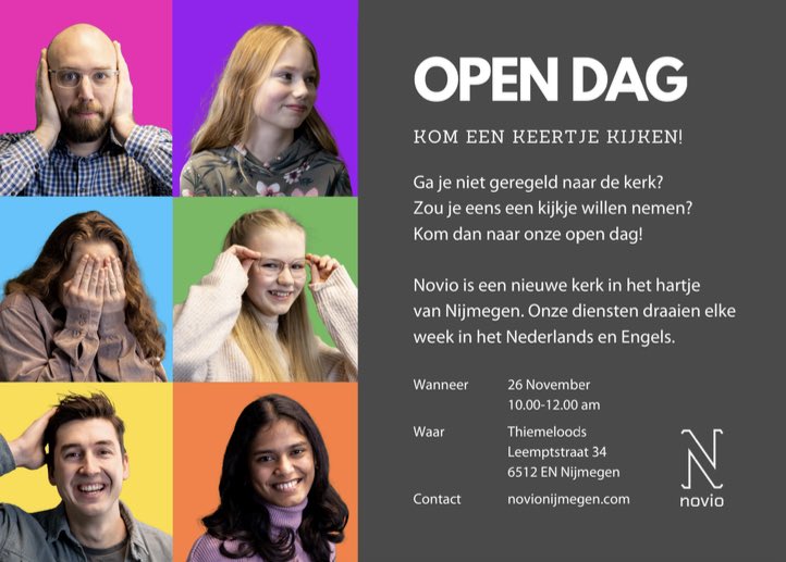 We can’t wait till Sunday. Our very first open day! Have you not been to <a href="/noviochurch/">Novio Church</a> before, or do you not regularly attend church? Come and visit us on Sunday at 10am <a href="/ThiemeloodsNL/">Thiemeloods</a>. Our services are in English and Dutch. Accessible for locals and internationals.
