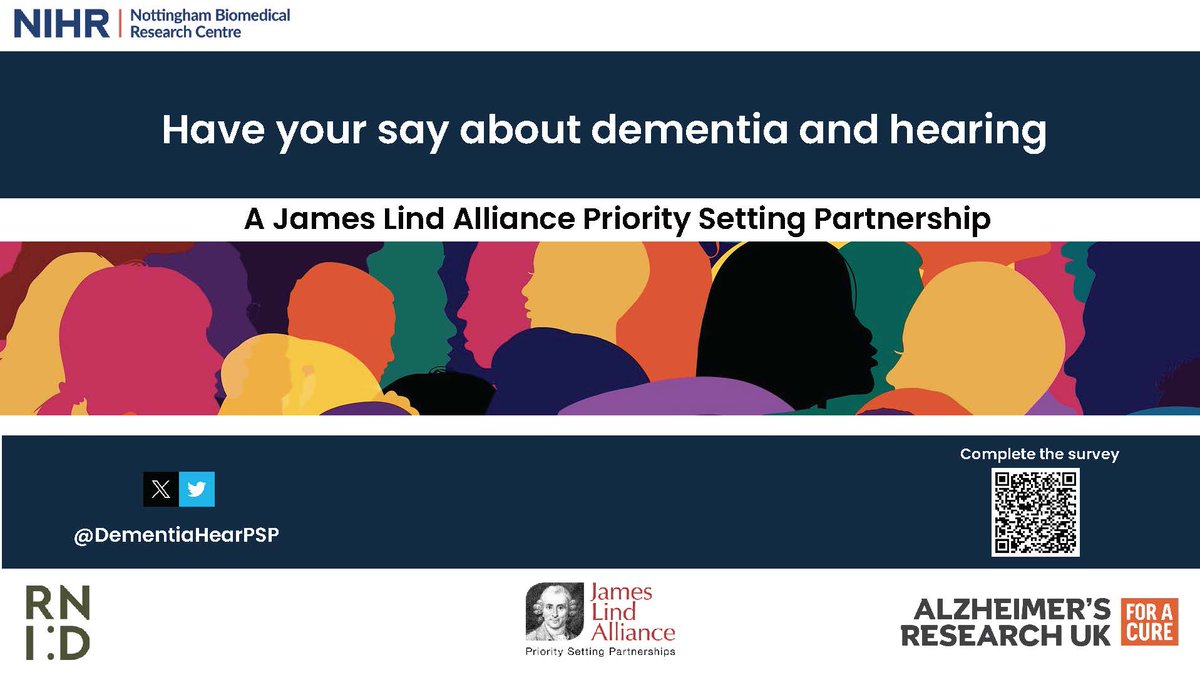 Help shape future research about #dementia and #hearing conditions jla.nihr.ac.uk/priority-setti… @hearingnihr @AlzResearchUK @RNID @LindAllinace, @NottmBRC @AlzSocResearch @MedicineUoN @DementiaHearPSP @SianCalv @eithne_h @hlh1 @JeanStraus @BhavishaJParmar @TomDening @Devina_Maru