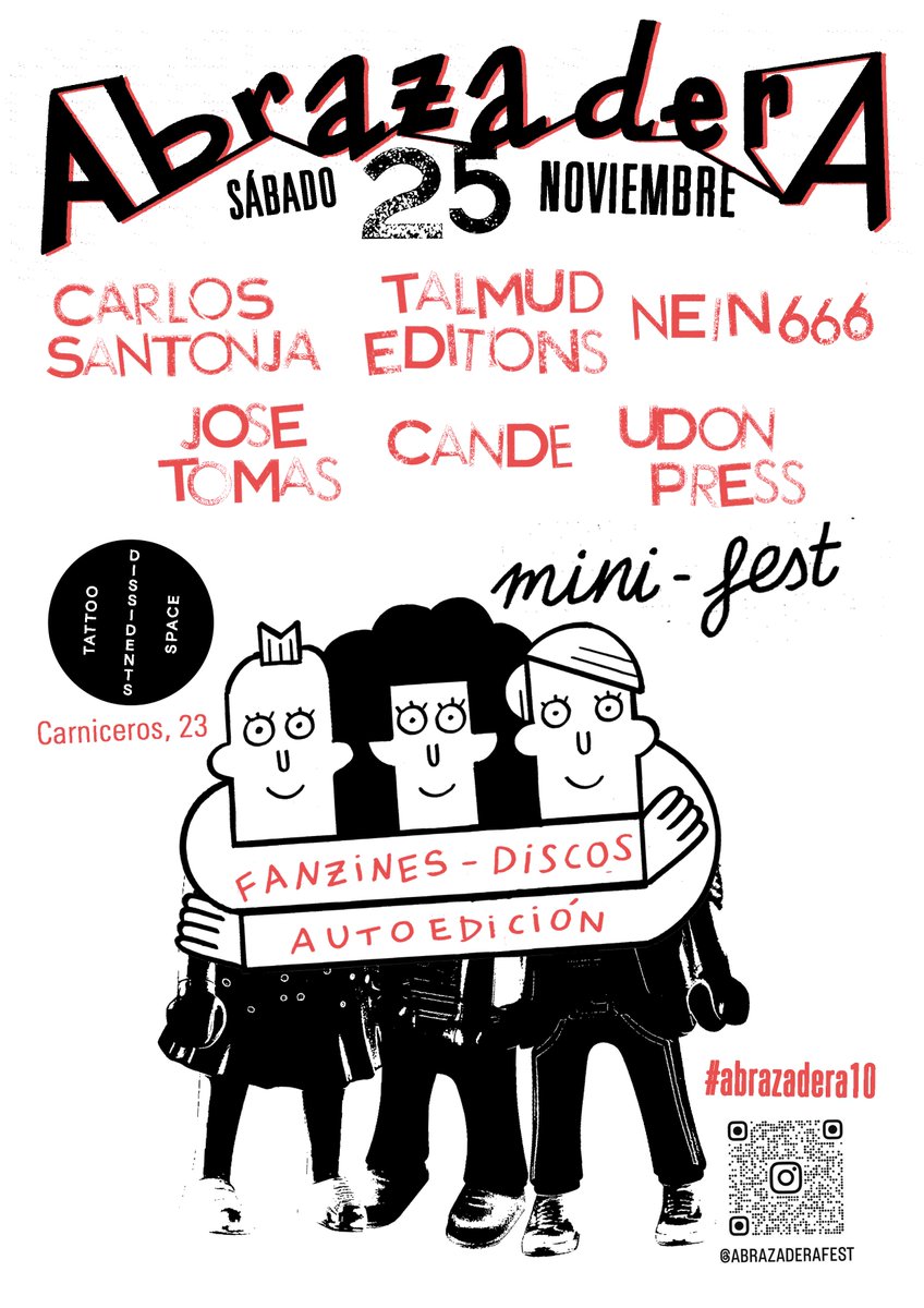 El cartel definitivo del <a href="/abrazaderafest/">ABRAZADERAFEST</a> 10
En Dissident Space Tattoo (c/Carnissers,23 Valencia), domingo 25 de Noviembre, de 11:00 a 14:30