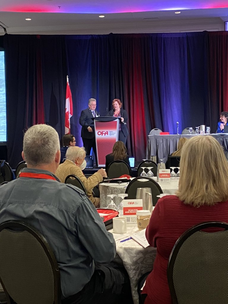 HFAGRICULTURE's tweet photo. The 2023 Annual General Meeting has begun! “Fields of Opportunity: Cultivating a Sustainable Future of Ontario Agriculture” 
We have Bruce Armstrong, Taylor Hoeflaak, Charlotte Huitema, &amp; Hayden Fox representing the Haldimand Federation of Agriculture! https://t.co/TzxzA14e8c