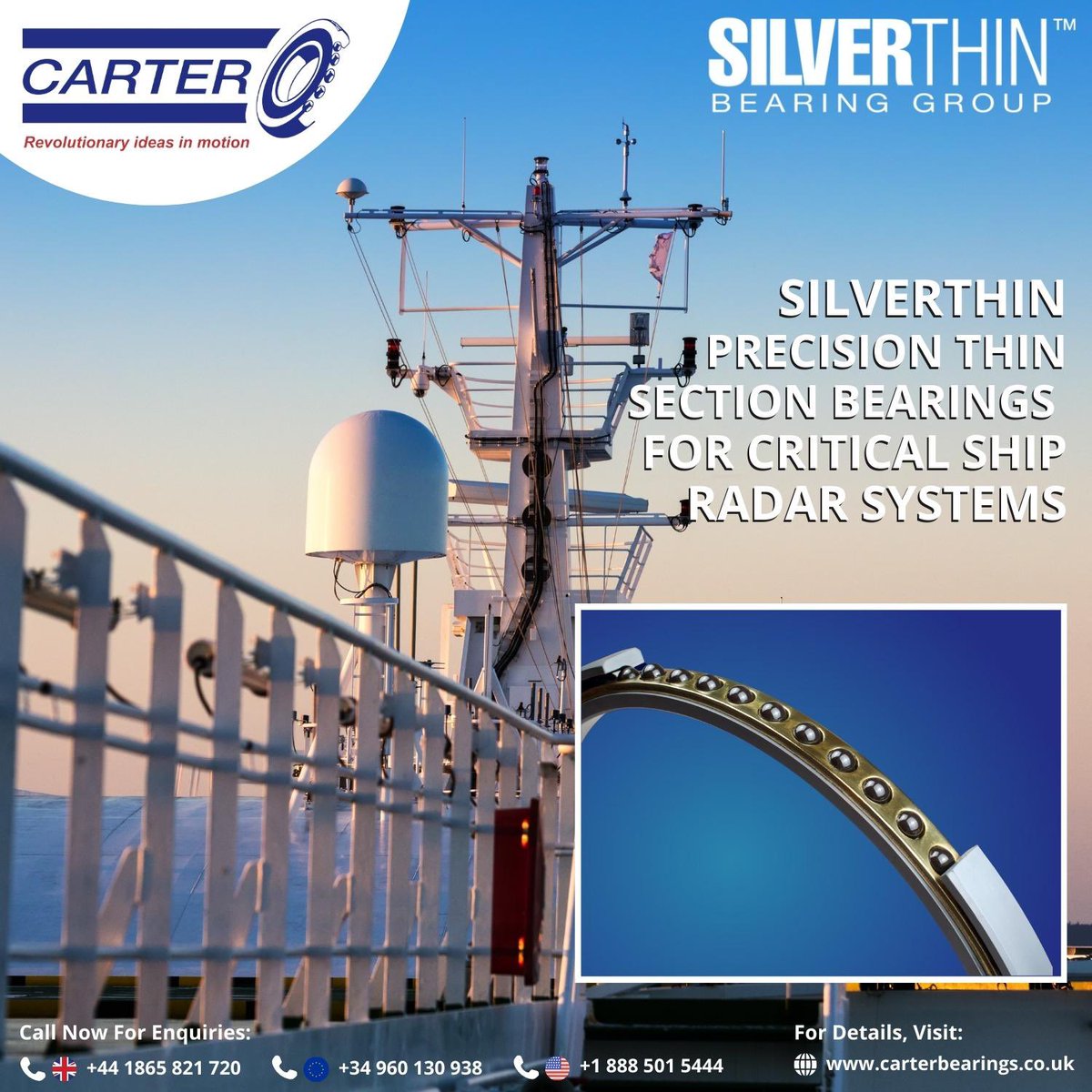 carterbearings's tweet photo. Silverthin Precision #thinsectionbearings are indispensable for ship #radar systems. Their compact design and precision enable smooth, accurate rotation of radar antennas. With low friction and high load-bearing capacity, they guarantee longevity and reliability.
@silverthin https://t.co/6RIK2qlfLz