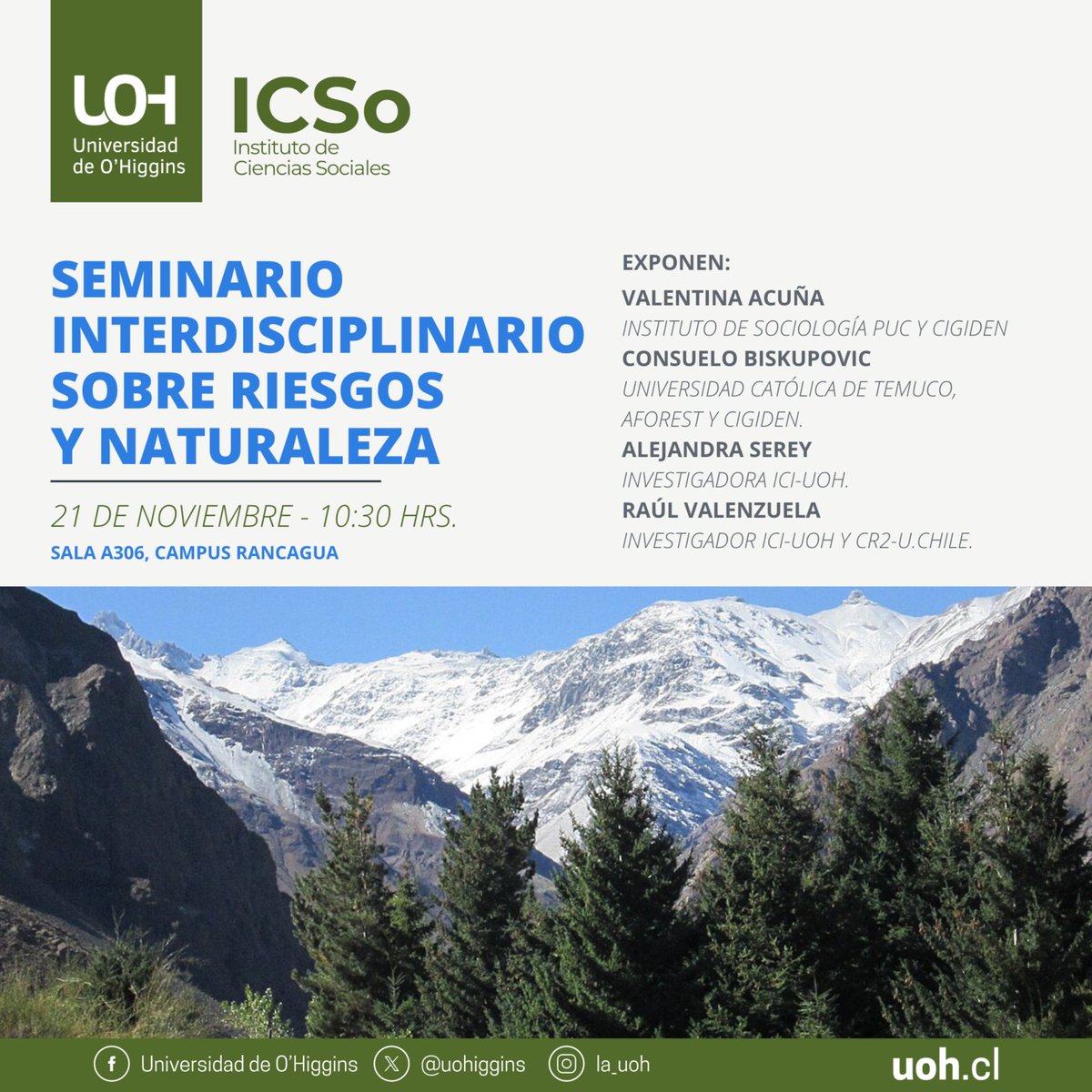 uohiggins's tweet image. 🔴 ¡Estamos en vivo! 📲 Conéctate al Seminario Interdisciplinario sobre Riesgos y Naturaleza que se realiza ahora en nuestro Campus Rancagua. 

🖥️Dale click aquí: goo.su/kPnzm