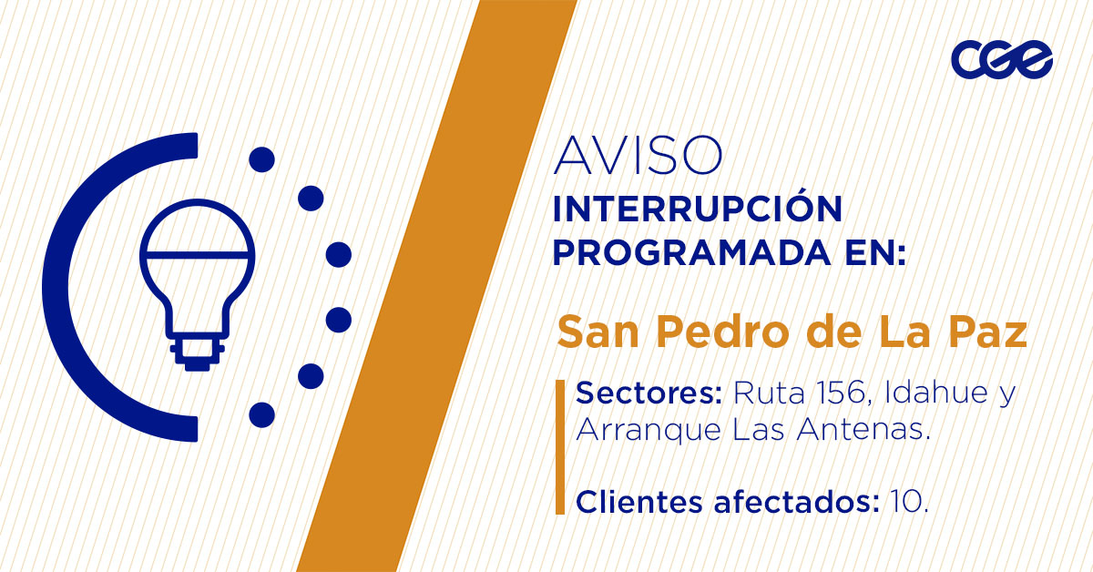 CGE_Clientes's tweet photo. Para mejorar la calidad del suministro de nuestros clientes de #SanPedrodeLaPaz, este sábado, entre 09:00 y 16:00 hrs, se realizará una #InterrupciónProgramada (sectores en imagen👇) debido a trabajos de mejoras. Esto afectará a 10 clientes. Recuerda desconectar tus artefactos 🔌 https://t.co/2QRGqT9cJJ