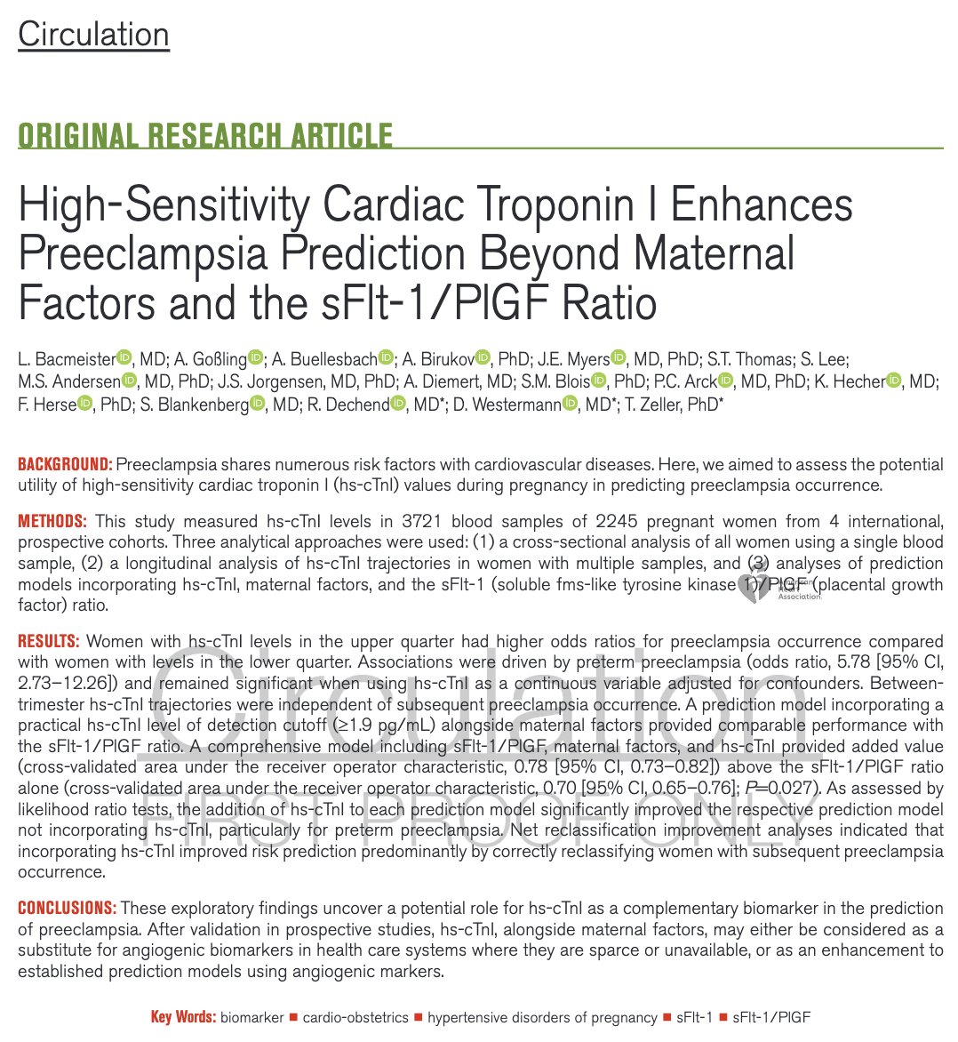pnatarajanmd's tweet photo. Among 2,245 pregnant women without prior MI & with singletons, hsTnI in the top 25th percentile in the 1st trimester was strongly associated with preeclampsia later in pregnancy. There was additional prognostic info beyond SBP and sFLT-1/PIGF.
Curious re: extent of improvement beyond HDP PRS as well from @mchonig @buutrg (https://t.co/CKAjOhOs7B @NatureMedicine)
https://t.co/ySj2Gz9RnP @CircAHA