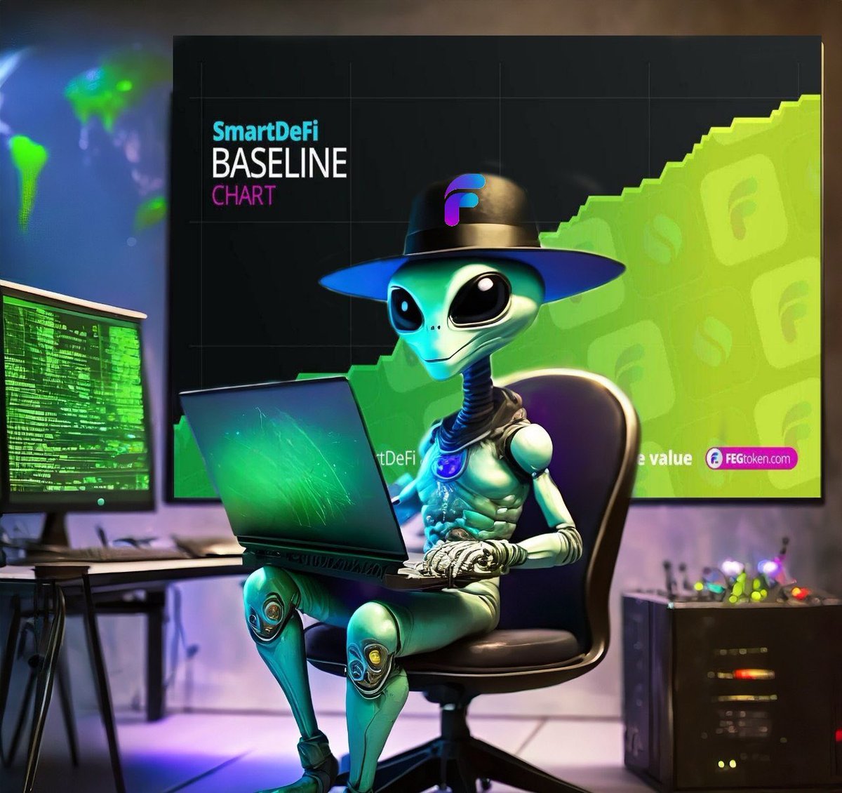 FEGtoken's tweet photo. Coding is a rare gift to have, as the web3  ‘Pure Math’ that’s required is hard to master and even harder to train. 

( the Alien 👽 was born to code ) 

So when you invest in #FEG it feels good to know that the team from @lifeisdefi to the technical team in test and on the UI, are on our TEAM. 

Who’s with us on the next phase? 

💪🏽❤️👽

#FEGtoken #SmartDeFi