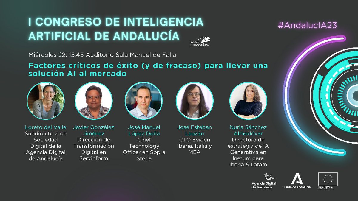 🟢 ¿Qué es clave para que un proyecto que utilice la #InteligenciaArtificial se posicione?

Lo debatiremos en la mesa 'Factores críticos de éxito (y de fracaso) para llevar una solución AI al mercado'

Modera nuestra subdirectora de Sociedad Digital, <a href="/LoretoDelValle/">Loreto del Valle</a>

#AndalucIA23