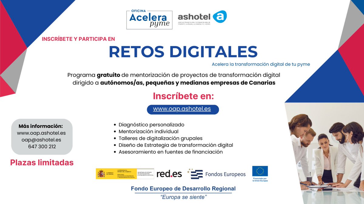planb_group's tweet photo. 📢Descubre #RetosDigitales, el programa gratuito de #TransformaciónDigital de la #OApyme de @Ashotel donde prestaremos asistencia técnica para transformar tu negocio mediante la innovación digital
¡Inscríbete!: https://t.co/IKHPdEKZdT
#BePlanB #Acelerapyme #FEDER https://t.co/iei6XMbWGg
