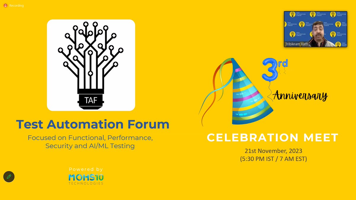Testautoforum's tweet photo. We're elated to announce that the 𝐓𝐞𝐬𝐭 𝐀𝐮𝐭𝐨𝐦𝐚𝐭𝐢𝐨𝐧 𝐅𝐨𝐫𝐮𝐦 (𝐓𝐀𝐅) has hit a significant milestone – it's our 3rd birthday!
This journey has been nothing short of amazing, filled with innovation, collaboration, and continuous learning. https://t.co/kq0wcjJ9G1