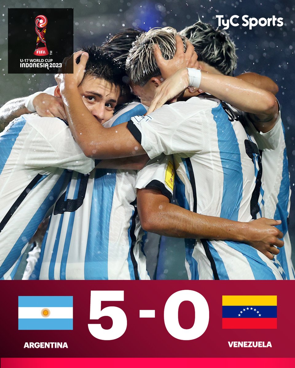 ¡GANÓ ARGENTINA Y PASÓ A CUARTOS DE FINAL! 🇦🇷
El Sub-17 GOLEÓ a Venezuela 5-0, con dobletes de Santiago López y Ruberto, y un gol del Diablito Echeverri. Los dirigidos por Placente ya están entre los mejores ocho equipos del Mundial Indonesia 2023 y el viernes a las 9 se